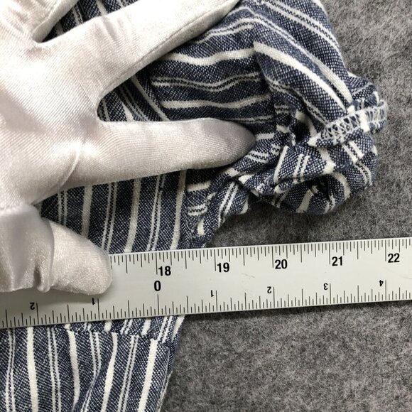 Old Navy Linen Blend Romper Womens XS Short Sleeve Blue White Striped Drawstring - Picture 8 of 9